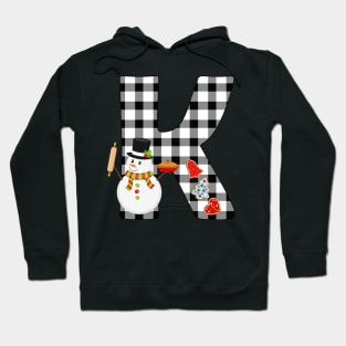 BW Buffalo Checks Pattern Monogram K | Snowman Hoodie